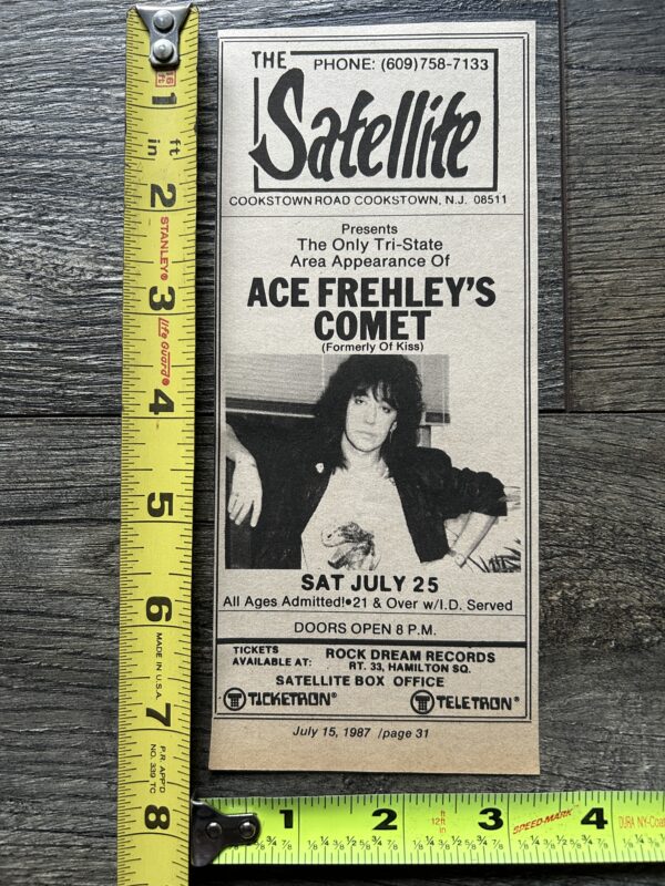 KISS Concert Ad Advert ACE FREHLEY Frehley's Comet 1987 Satellite NJ Vintage Kiss