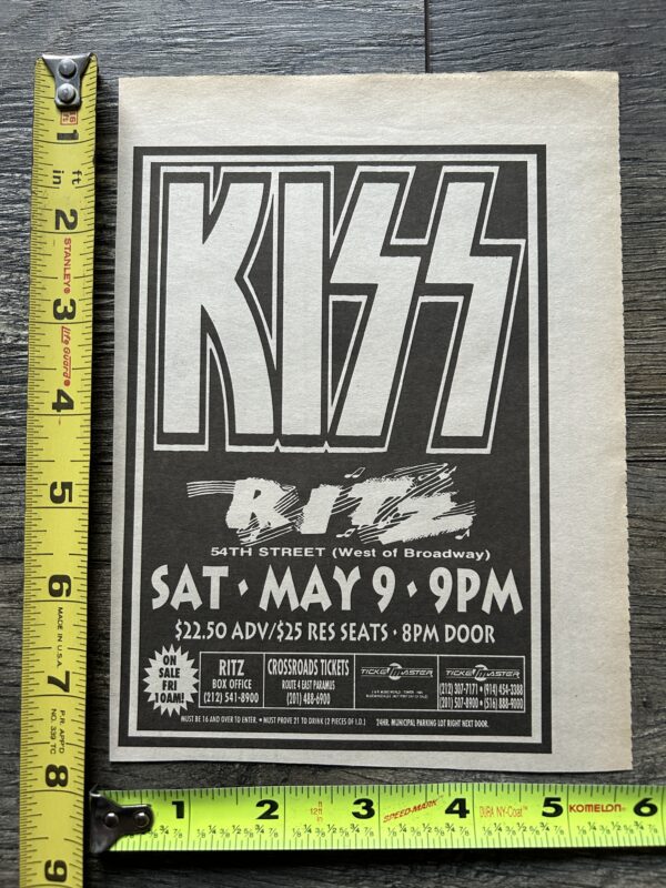 KISS Concert Ad Advert Revenge Club Tour May 9 1992 The Ritz NYC Vintage Kiss C