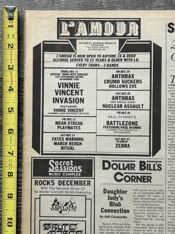 VINNIE VINCENT Invasion Concert Ad Advert 1986 L'Amour East NYC Vintage Kiss A