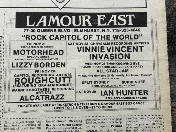 VINNIE VINCENT Invasion Concert Ad Advert 1986 L'Amour East NYC Vintage Kiss B