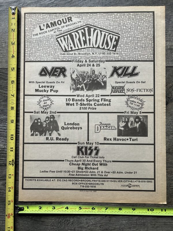 KISS Concert Ad Advert Revenge Tour 1992 L'Amour Warehouse NYC Vintage Kiss E - Image 2