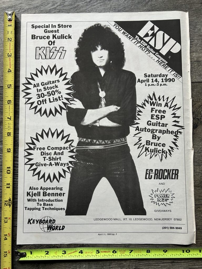 KISS Ad BRUCE KULICK In Store Appearance Apr 14 1990 Keyboard World NJ Vintage Kiss ESP