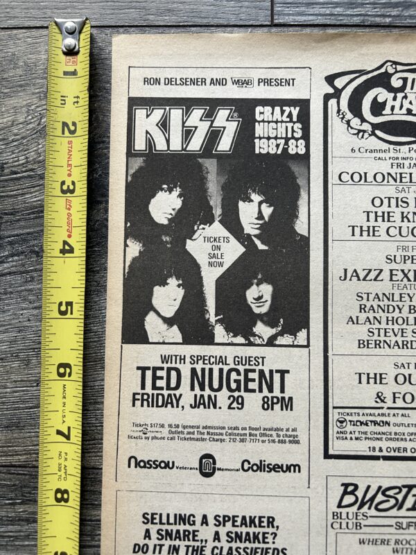 KISS Concert Ad Advert Crazy Nights Tour Jan 29 1988 Nassau NY Vintage Kiss Carr