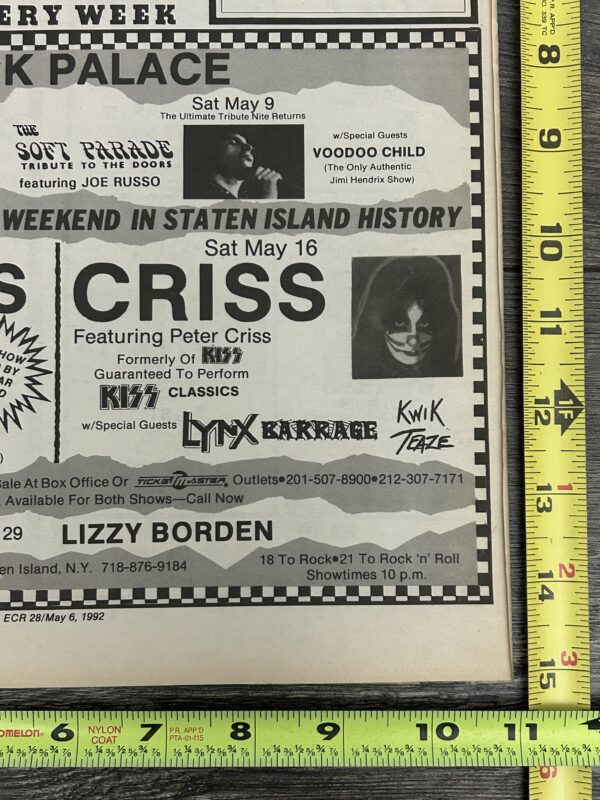 KISS Concert Ad Advert PETER CRISS