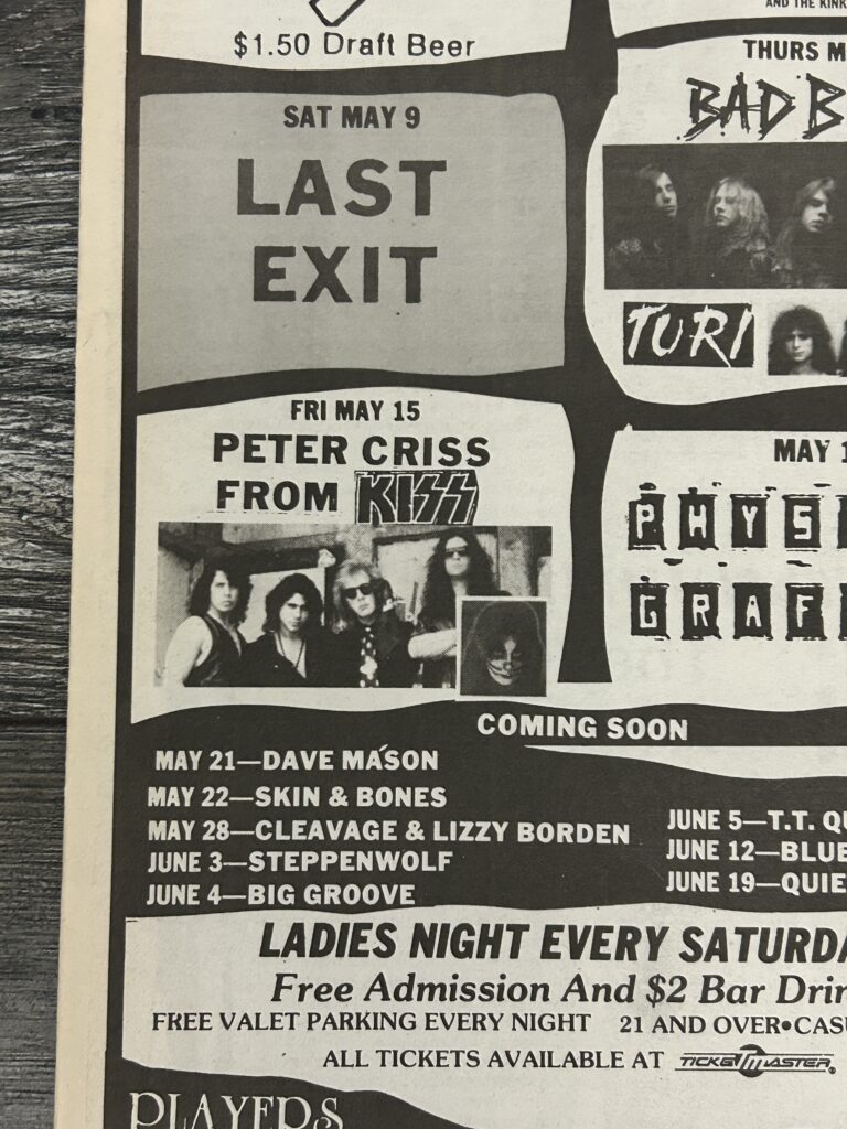 KISS Concert Ad Advert PETER CRISS