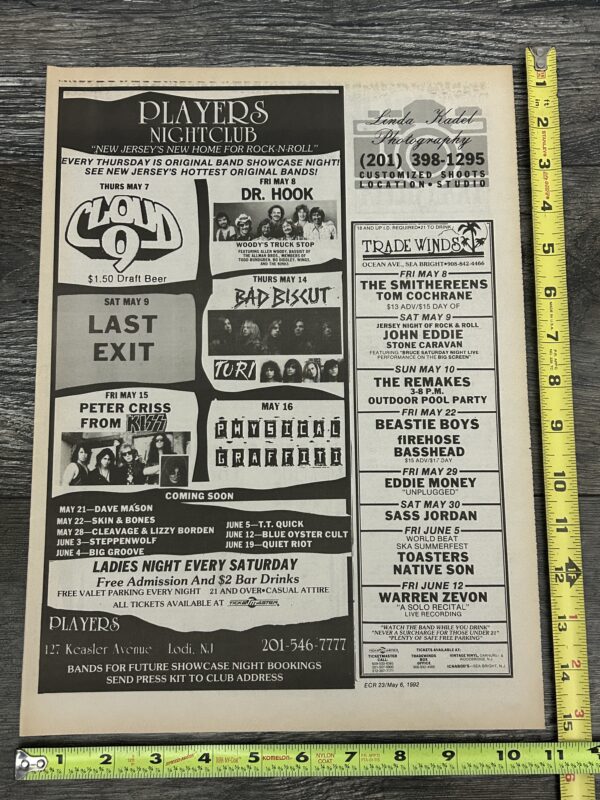 KISS Concert Ad Advert PETER CRISS Tour 1992 Players Nightclub NJ Vintage Kiss C - Image 2