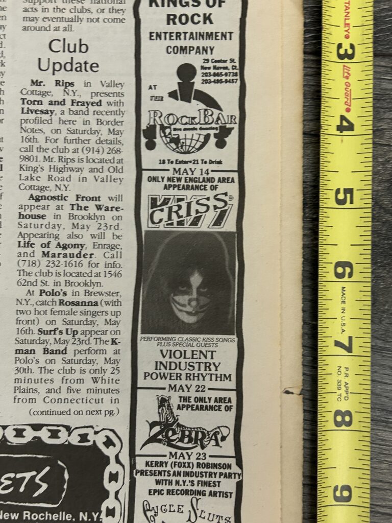 KISS Concert Ad Advert PETER CRISS