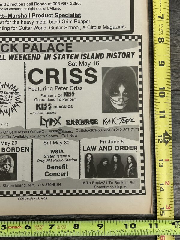 KISS Concert Ad Advert PETER CRISS