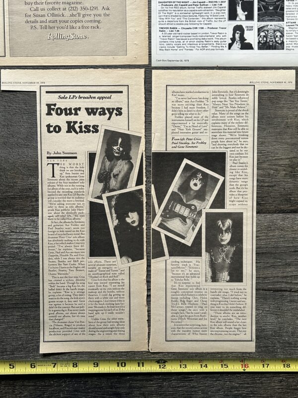 KISS Ad Advert Clippings 1978 Solo Albums Vinyl 3pc Lot Vintage Kiss Aucoin - Image 2