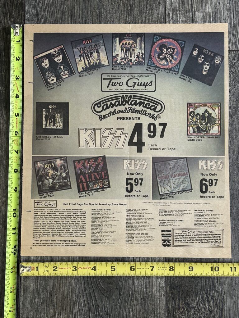 KISS Ad Advert Dynasty Casablanca Records Back Catalog Two Guys Department Store 1979 Vintage Kiss Aucoin