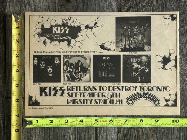 KISS Album Concert Ad Advert Destroyer Quality Records 1974 1975 1976 + Kiss Returns To Destroy Toronto Sept 6 1976 Varsity Stadium