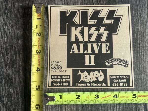 KISS Ad Advert Alive 2 Album Vinyl LP Tempo Tapes Records Store Illinois Vintage Kiss Aucoin