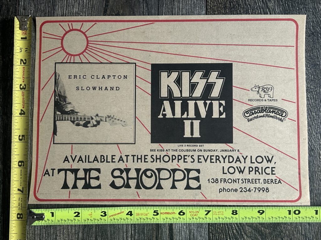 KISS Ad Advert Alive 2 Album Vinyl LP The Shoppe Record Store Ohio Vintage Kiss Aucoin