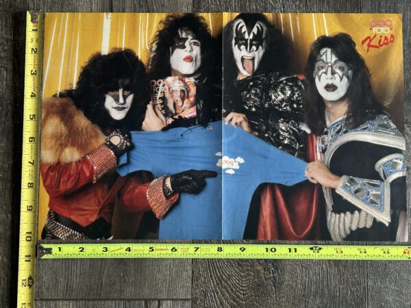 KISS Poster Centerfold Unmasked Tour Eric Carr Paul Stanley Gene Simmons Ace Frehley Holding Shirt 10x16 Vintage Kiss Aucoin