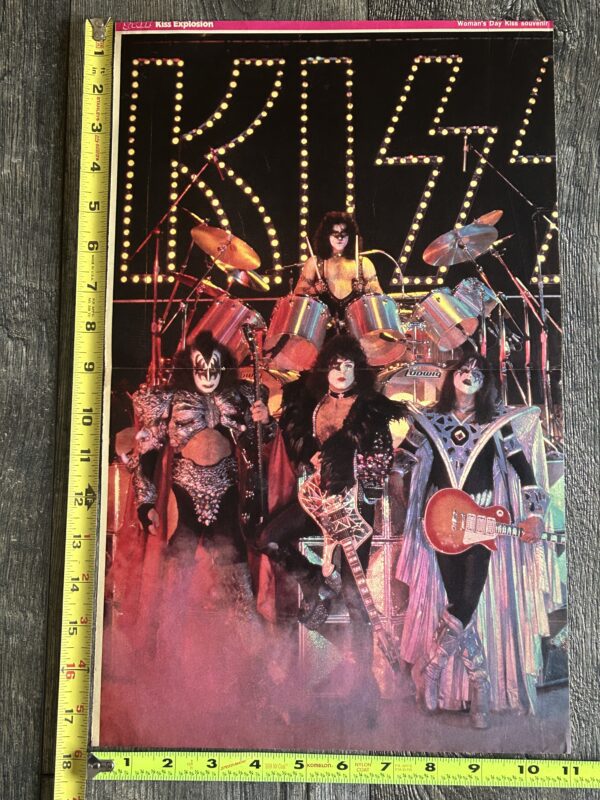 KISS Poster Centerfold Unmasked Tour Palladium NY Band Group Pose On Stage -- Australia Aussie Women's Day / Women's World 1980 -- measures 11x18 Vintage Kiss Aucoin