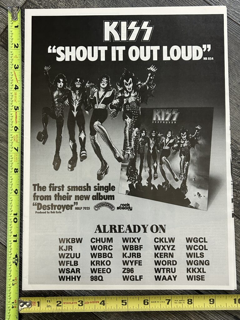 KISS Ad Advert Destroyer SHOUT IT OUT LOUD Single Vintage Kiss Aucoin