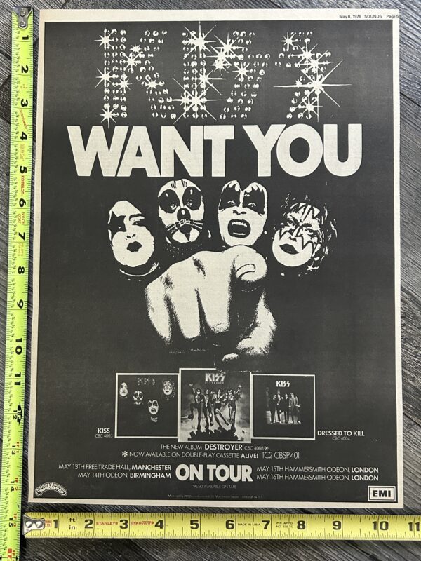 KISS Ad Advert Destroyer Kiss Want You w/ UK Tour Dates 1976 Vintage Kiss Aucoin