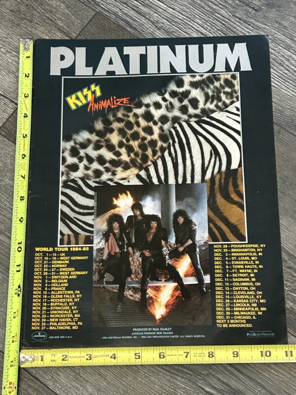 KISS Ad Advert Animalize Record Platinum Sales w/ World Tour Dates 1984 Vintage Kiss