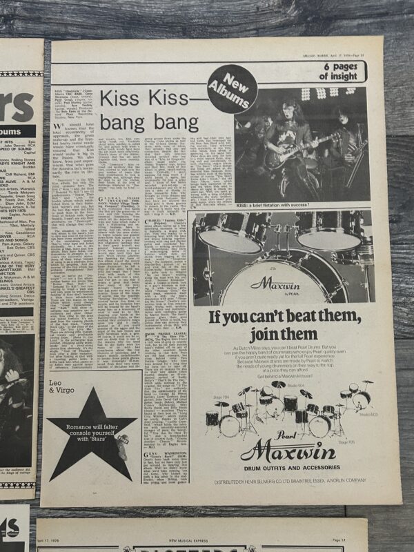 KISS Ad Advert Clippings Destroyer Vinyl Album 5pc Lot 1976 Vintage Kiss Aucoin - Image 5