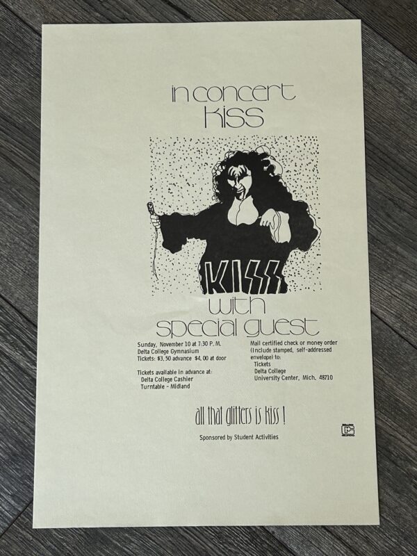 KISS Hotter Than Hell Tour November 10, 1974 Delta College University Center Michigan College Campus Concert Poster