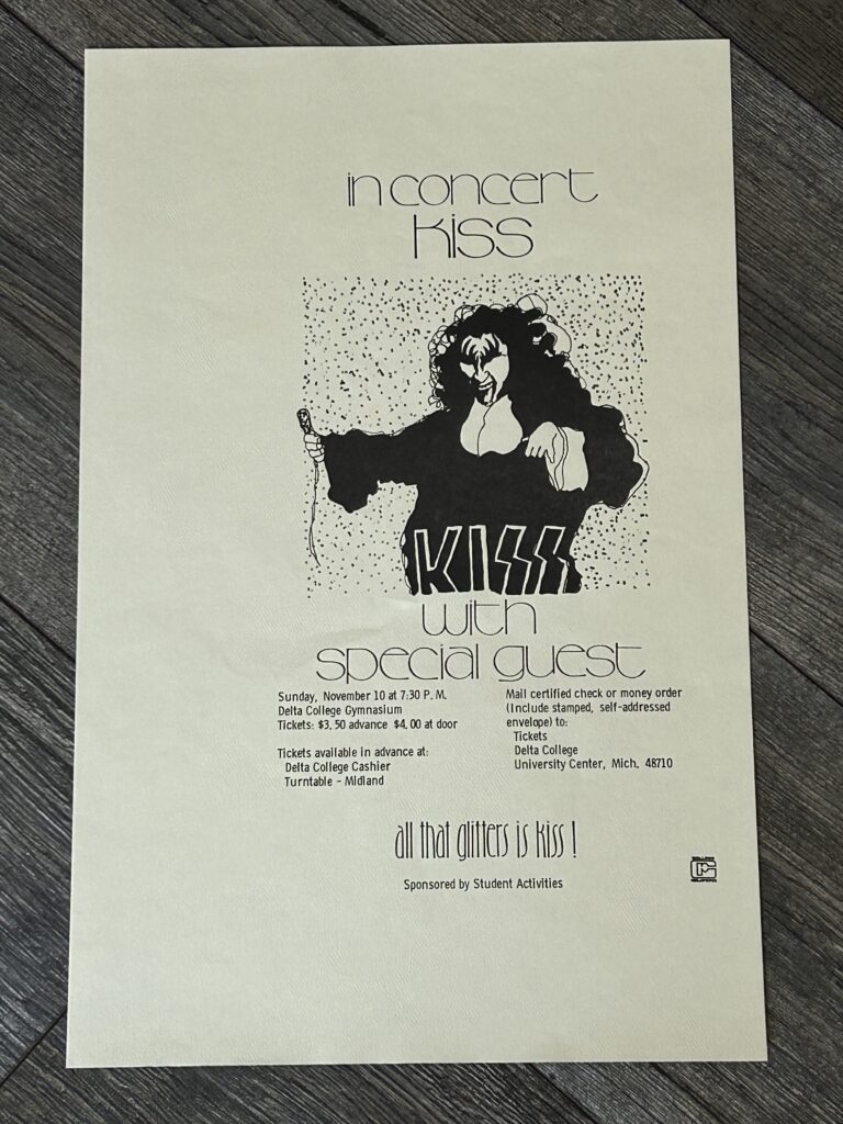 KISS Hotter Than Hell Tour November 10, 1974 Delta College University Center Michigan College Campus Concert Poster