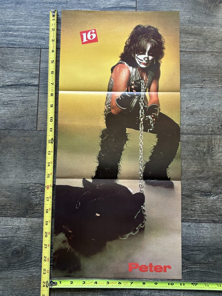 KISS Poster Centerfold Peter Criss Panther 16 Magazine Vintage Kiss Aucoin 11x23