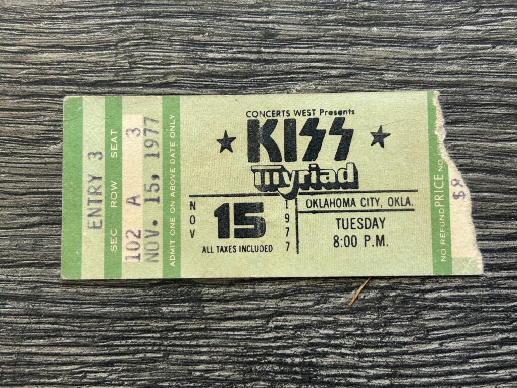 KISS TICKET STUB Alive 2 Concert Tour Oklahoma Nov 15 1977 Vintage Kiss Aucoin