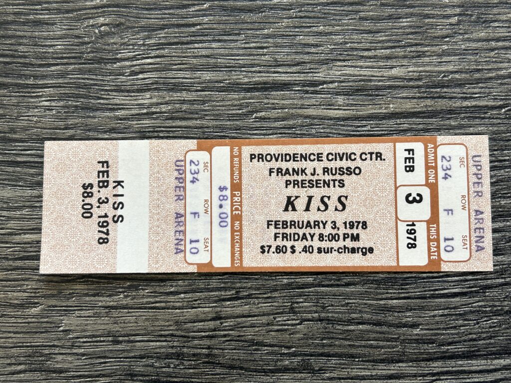 KISS FULL TICKET STUB Alive 2 Concert Tour Providence 1978 Vintage Kiss Aucoin