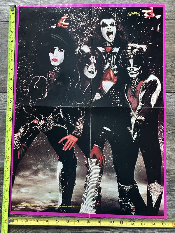 KISS Poster Centerfold Sparkle Background Pink Border Vintage Kiss Aucoin 15x21