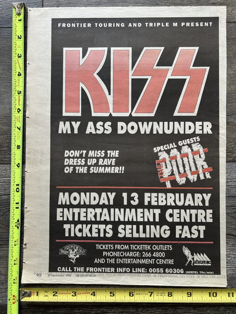 KISS Concert Ad Advert Kiss My Ass Downunder Australia Sydney 1994 Vintage Kiss