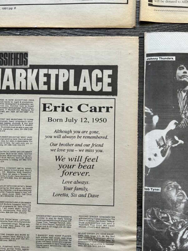 KISS Eric Carr Ad Advert Memorial Tribute 4pc Lot 1992 Vintage Kiss Revenge Era - Image 3