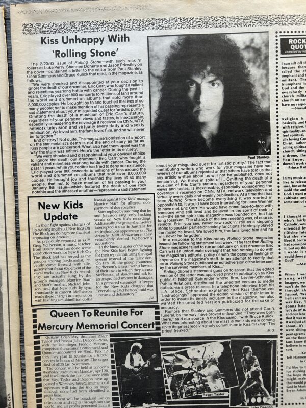 KISS Eric Carr Ad Advert Memorial Tribute 4pc Lot 1992 Vintage Kiss Revenge Era - Image 5