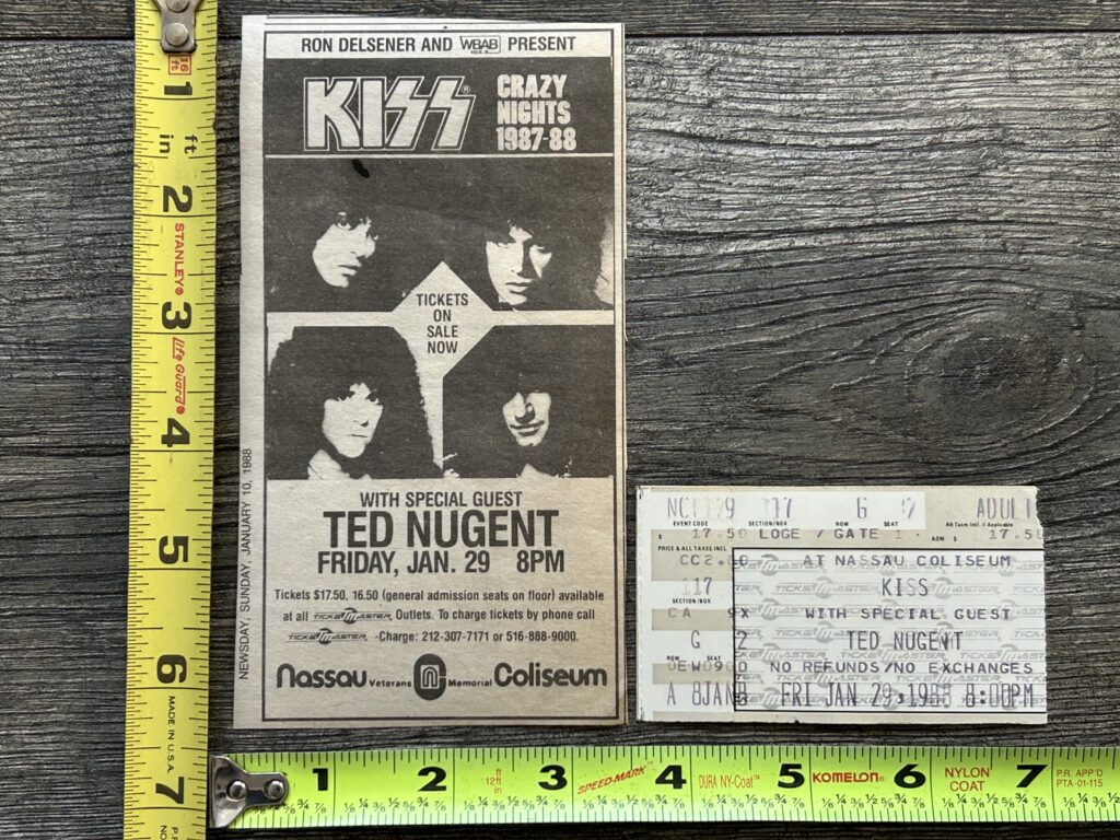 KISS Concert Ad Ticket Stub Crazy Nights Tour Nassau Coliseum 1988 Vintage Kiss