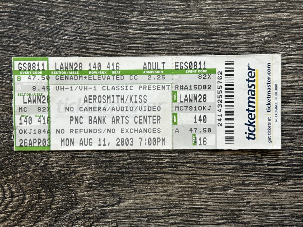 KISS Full TICKET STUB Aerosmith Concert Tour PNC NJ Aug 11 2003 Vintage Kiss