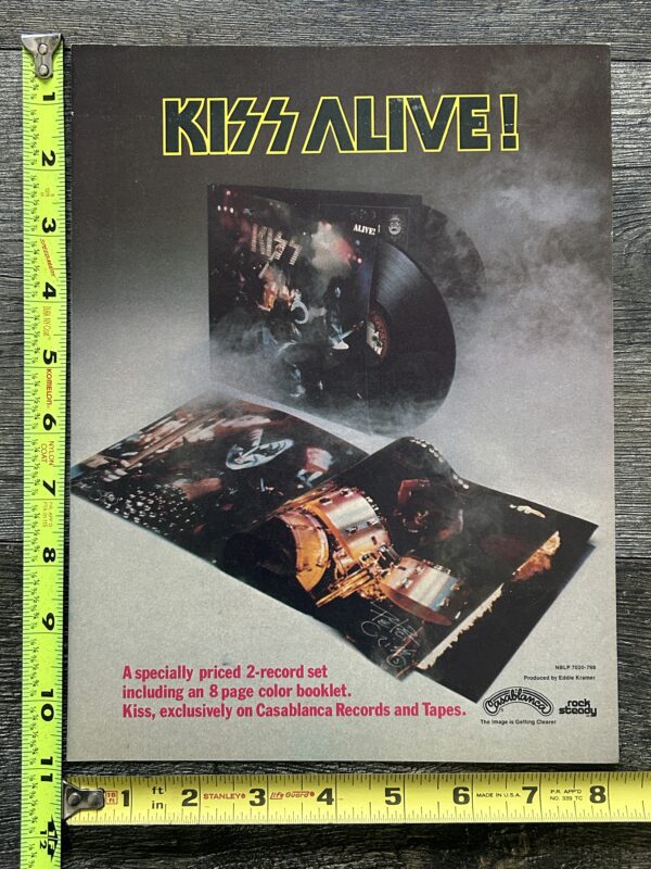 KISS Ad Advert Alive Album Vinyl Record 2 LP Set 1975 Vintage Kiss Aucoin 8x11 A