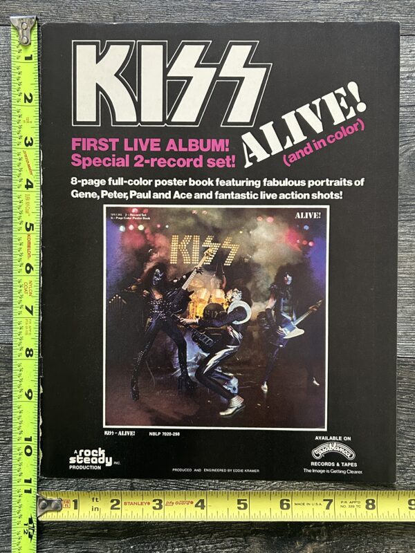 KISS Ad Advert Alive Album Vinyl Record 2 LP Set 1975 Vintage Kiss Aucoin 8x11 B