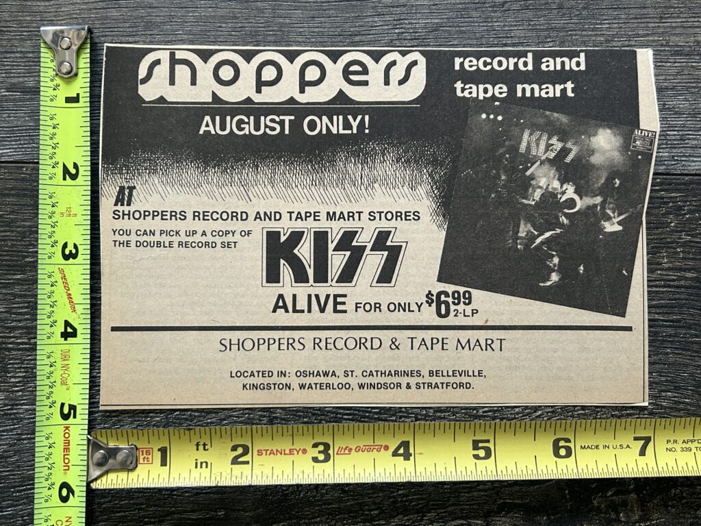 KISS Ad Advert Alive Shoppers Record & Tape Mart Canada Vintage Kiss Aucoin 5x7