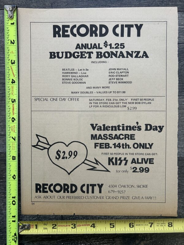 KISS Ad Advert Alive Record City Illinois Valentines Day Massacre Vintage Aucoin