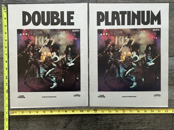 KISS Ad Advert ALIVE ALBUM Double Platinum 2pg Spread Vintage Kiss Aucoin 14x22