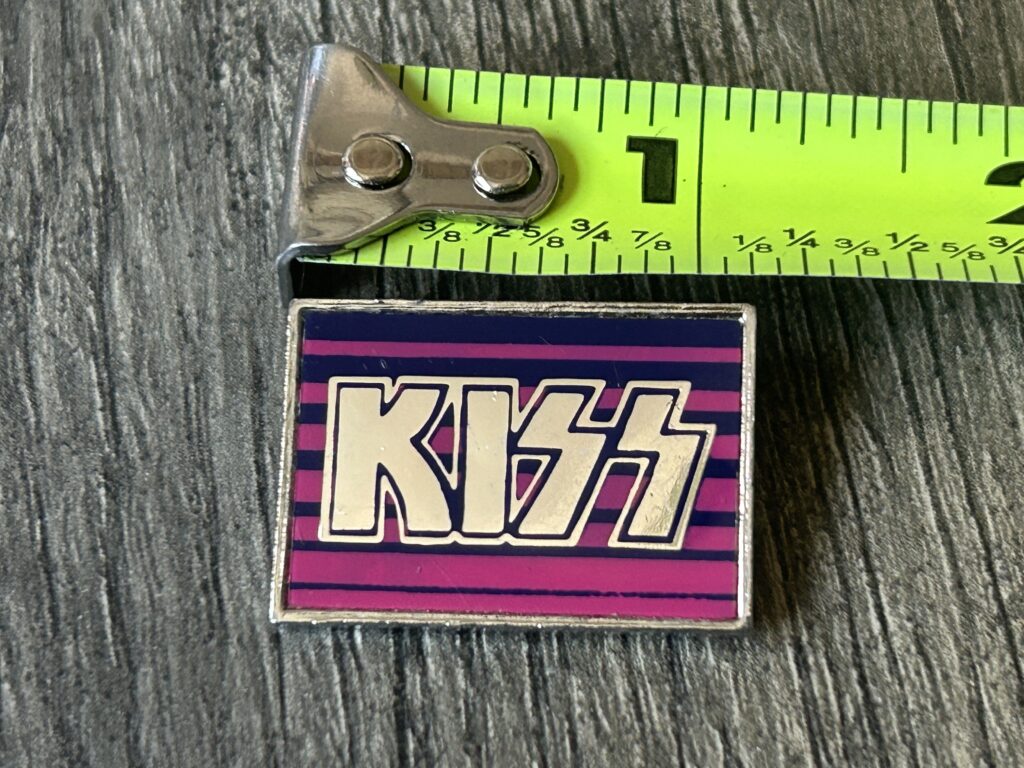 KISS Pin Badge Enamel Logo Blue Pink Clubman UK Smooth Back Vintage Kiss 1980's