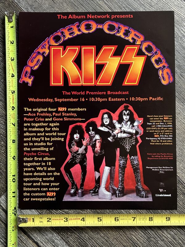 KISS Ad Advert Promo Flyer Psycho Circus CD Album Network Broadcast Vintage Kiss