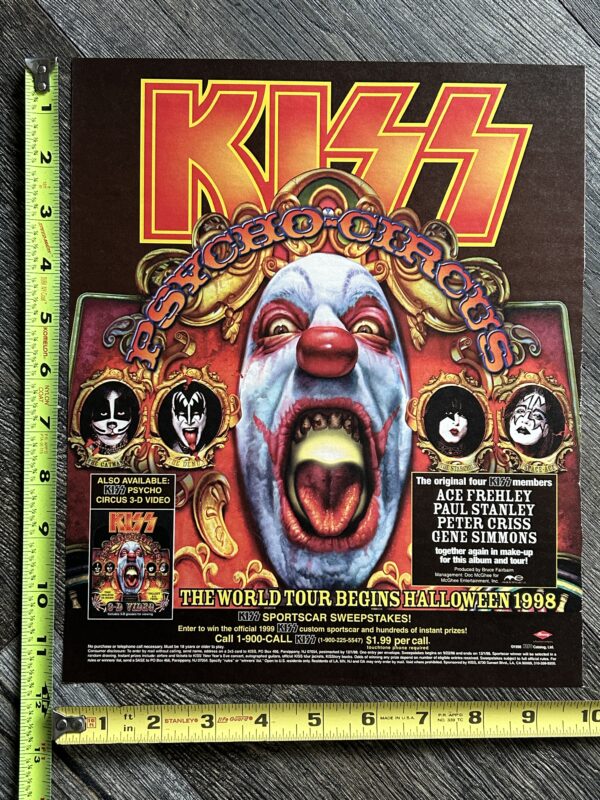 KISS Ad Advert Psycho Circus CD World Tour Halloween 1998 Vintage Kiss 12x10