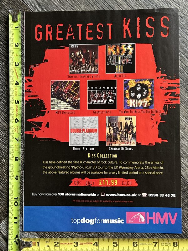 KISS Ad Advert Greatest Kiss CD Collection Back Catalog HMV UK Vintage Kiss