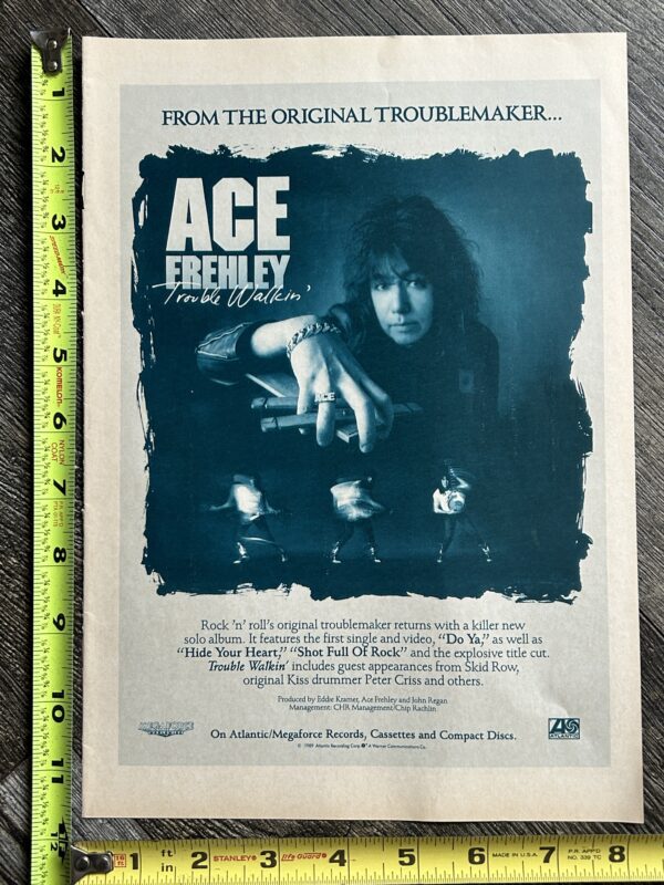 KISS Ad Advert ACE FREHLEY Trouble Walkin Vinyl CD Cassette UK 1989 Vintage Kiss