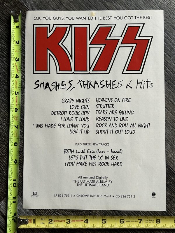 KISS Ad Advert Smashes Thrashes & Hits Vinyl CD Cassette UK Vintage Kiss Carr