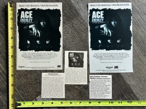 KISS Ad Advert Clippings ACE FREHLEY Trouble Walkin' Vinyl CD Cassette 4pc Lot