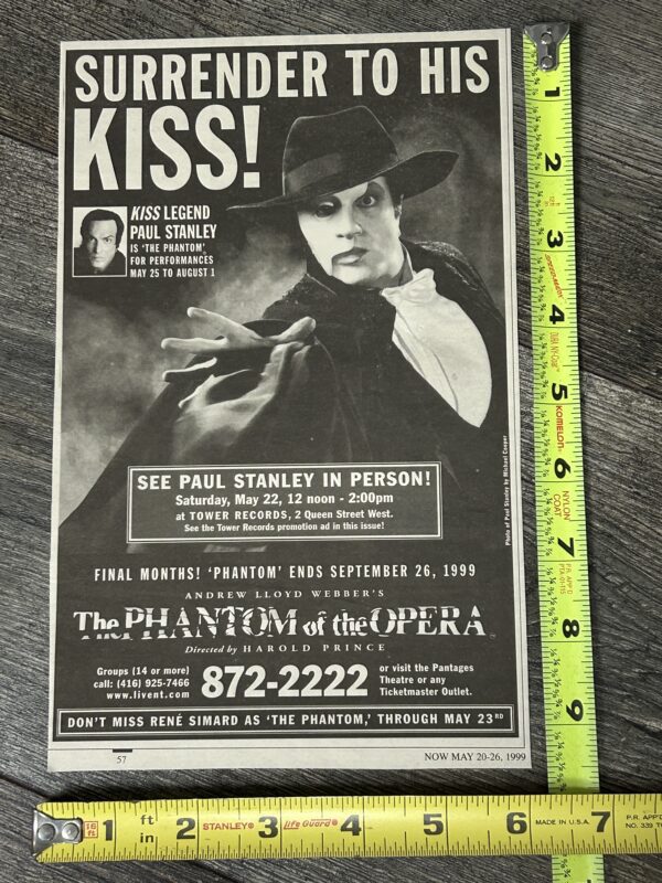 KISS Ad Advert PAUL STANLEY Phantom Of The Opera Final Months 1999 Vintage Kiss