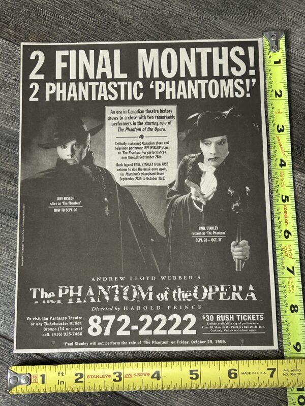 KISS Ad Advert PAUL STANLEY Phantom Of The Opera 2 Final Months 1999 Vintage Kiss