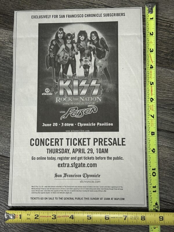 KISS Poison Concert Ad Advert Rock Nation Tour 2004 San Francisco Vintage Kiss