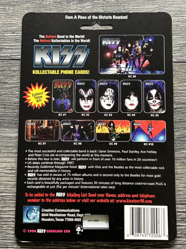 KISS Band Phone Card GENE SIMMONS Reunion Tour SEALED Destroyer Vintage Kiss - Image 2